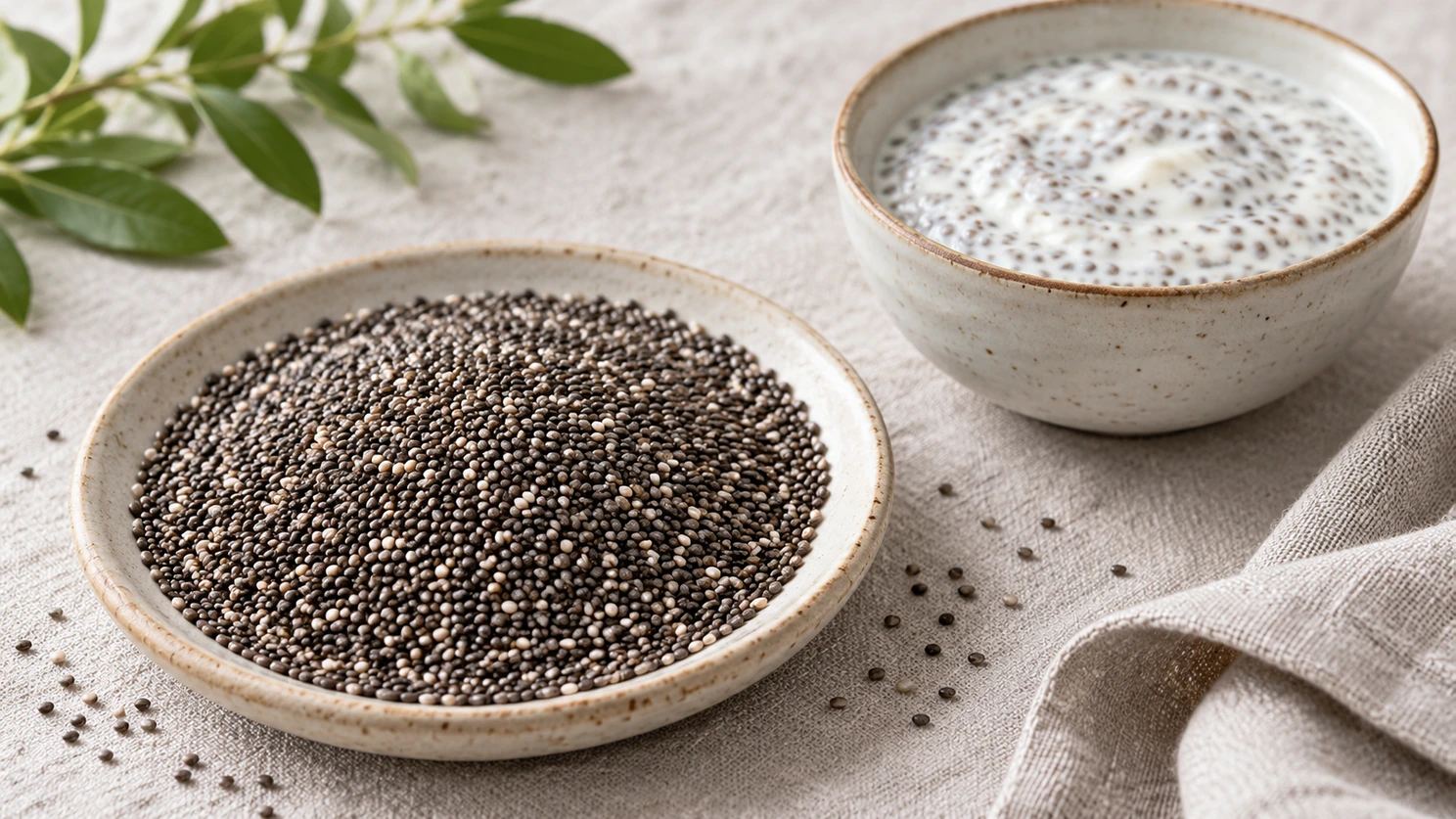 Semillas de chía y diabetes: su lugar en la alimentación Semillas de chía y un cuenco de yogur con chía hidratada.